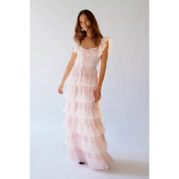 NEW AMY JANE LONDON Amy Jane London Evangeline Ruffle Maxi Dress Pink Size XS - Picture 12 of 15